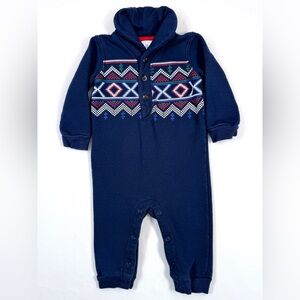 CHAPS Baby Boys’ Navy Blue Knit Fair‎ Isle Holiday Cowl Neck Romper Size 9M
